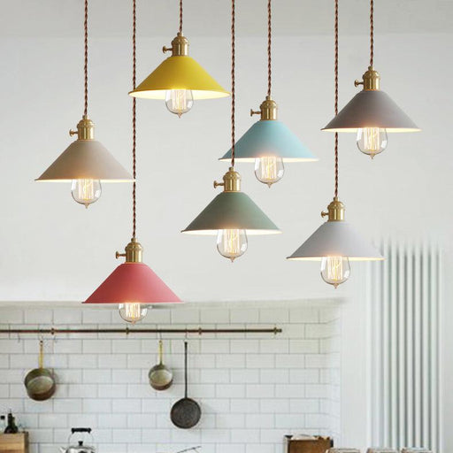 Pastel Coloured Cone Shade Industrial Pendant Light.