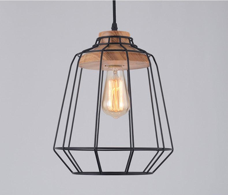 Sangkar Metal Cage Pendant Light With Wooden Base.