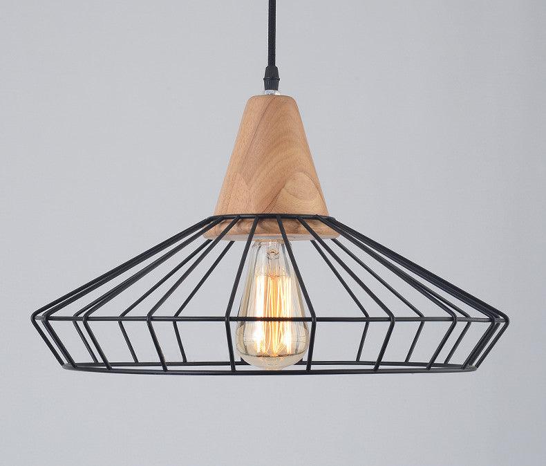 Sangkar Metal Cage Pendant Light With Wooden Base.