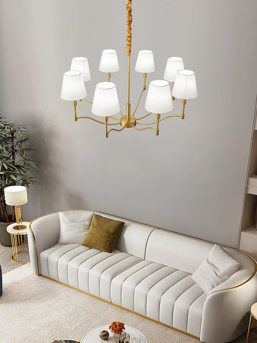 Tapered Fabric Brass Chandelier.