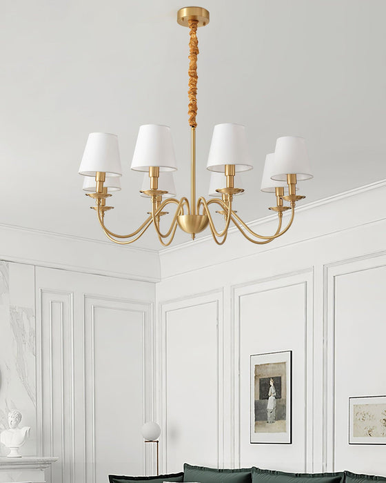 Tapered Fabric Brass Chandelier.