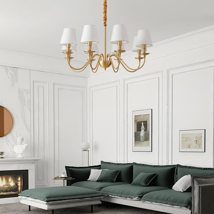 Tapered Fabric Brass Chandelier.