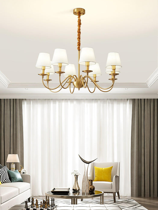 Tapered Fabric Brass Chandelier.