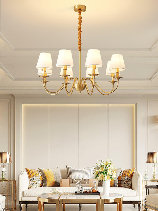 Tapered Fabric Brass Chandelier.