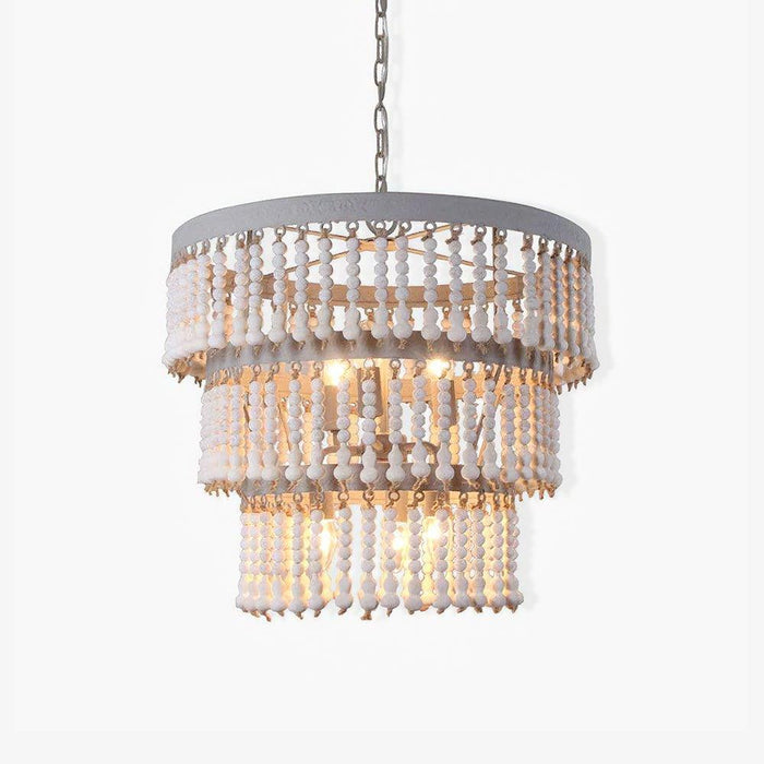 Three Tiered Wood Beaded Chandelier - DWHOME