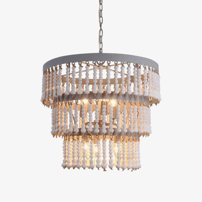 Three Tiered Wood Beaded Chandelier - DWHOME