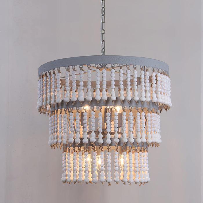 Three Tiered Wood Beaded Chandelier - DWHOME