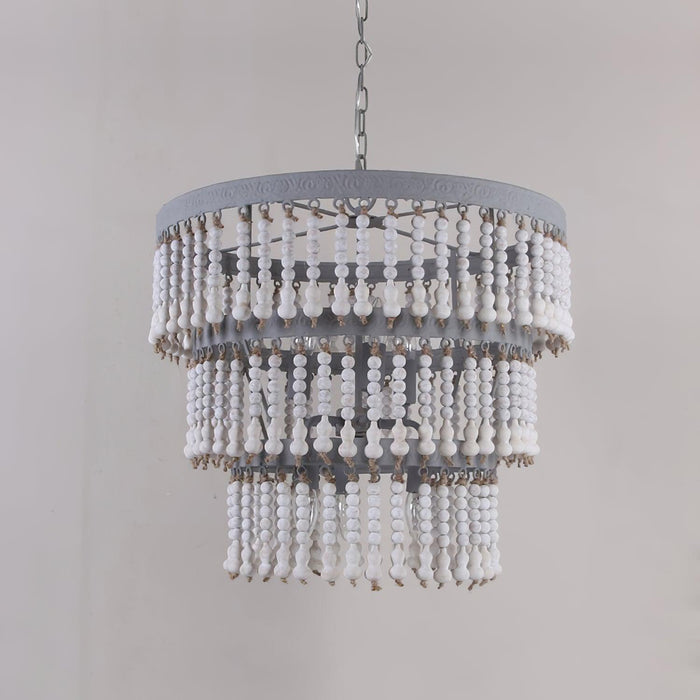 Three Tiered Wood Beaded Chandelier - DWHOME