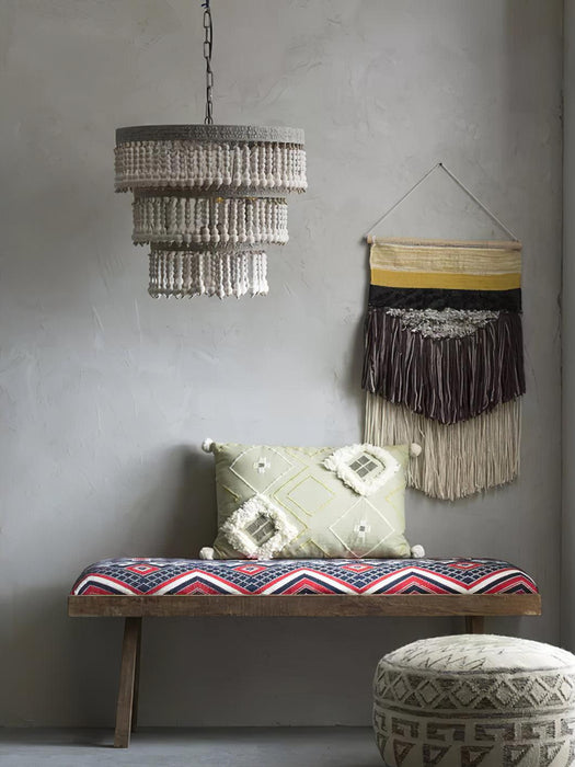 Three Tiered Wood Beaded Chandelier.