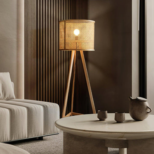 Tripod Wooden Rattan Floor Lamp - DWHOME