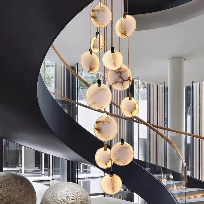 Tuya Marble Large Hanging Stairwell Lighting Chandelier.