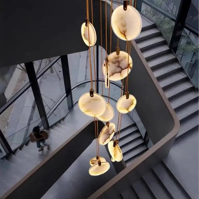 Tuya Marble Large Hanging Stairwell Lighting Chandelier.