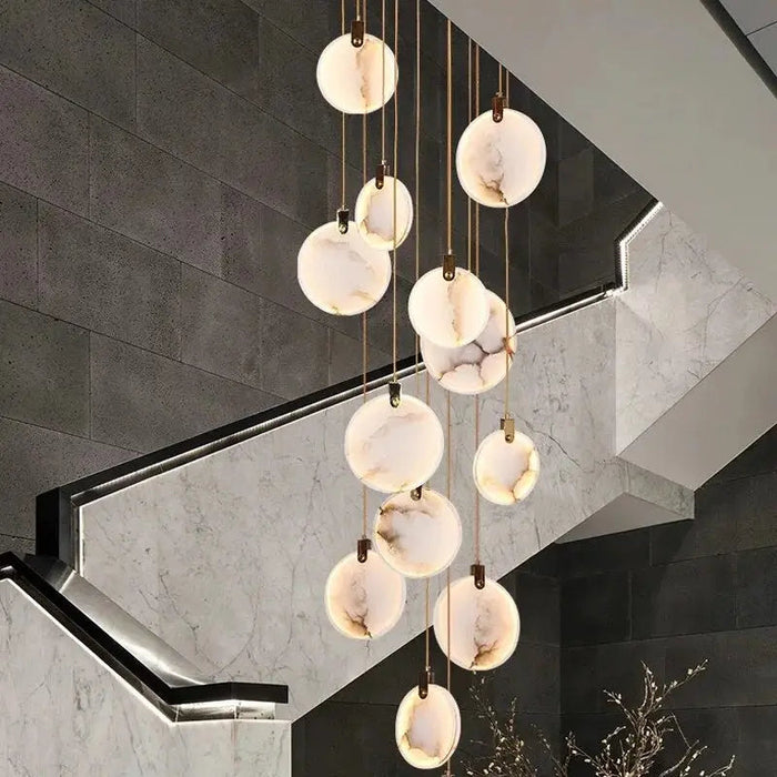 Tuya Marble Large Hanging Stairwell Lighting Chandelier.