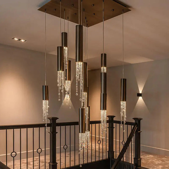 Ulas Modern Crystal Cascade LED Pendant Chandelier.