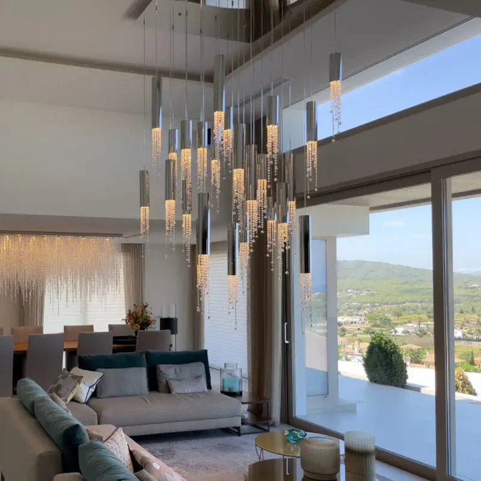 Ulas Modern Crystal Cascade LED Pendant Chandelier.