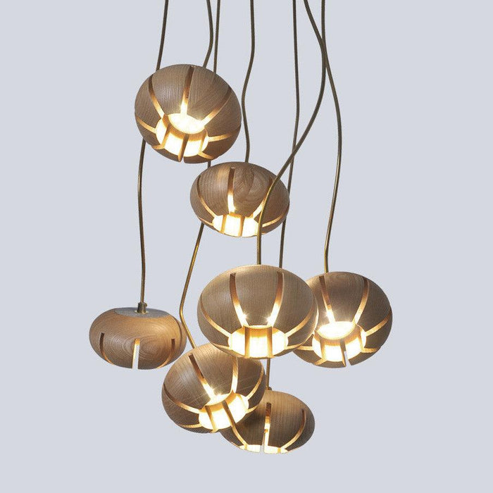 Wooden Petal Round Cluster Pendant Light.