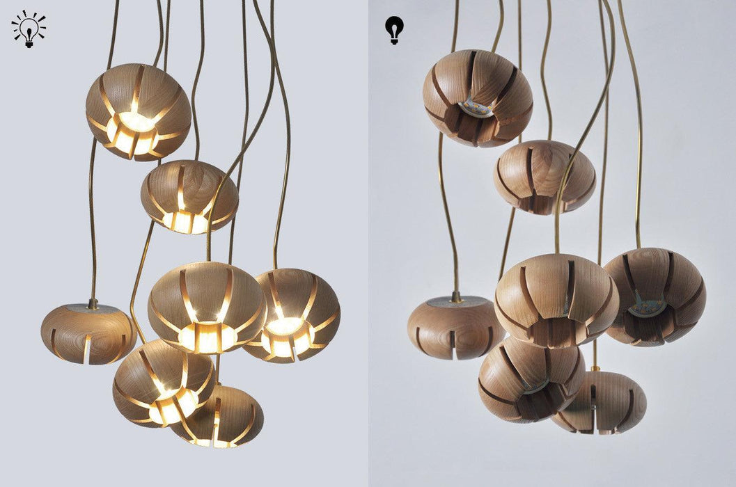 Wooden Petal Round Cluster Pendant Light.