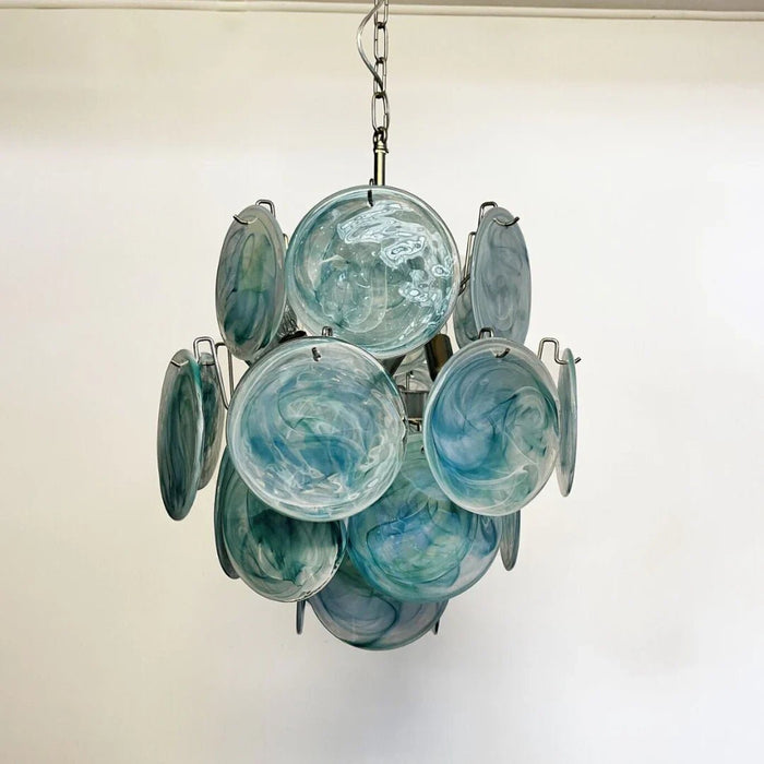 Vintage Murano Blue Glass Disks Chandelier-DWHOME