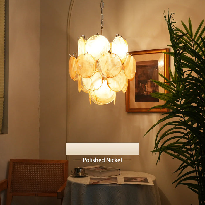 Vintage Murano Gold Glass Disks Chandelier-DWHOME