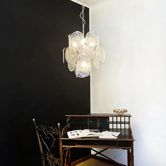 Vintage Murano Iridescent Glass Disks Chandelier-DWHOME