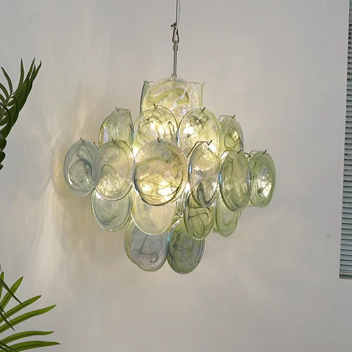 Vintage Murano Green Disks Chandelier-DWHOME