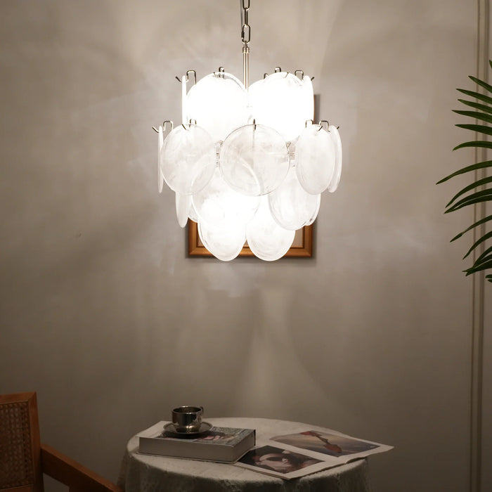 Vintage Murano White Glass Disks Chandelier-DWHOME