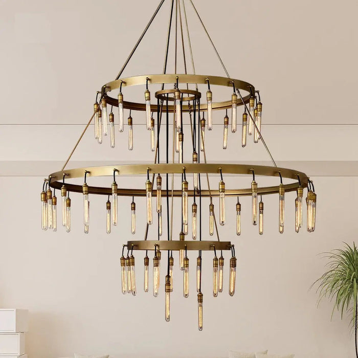 Vintage Round 3 Tier Metal Axis Pendant Chandelier.