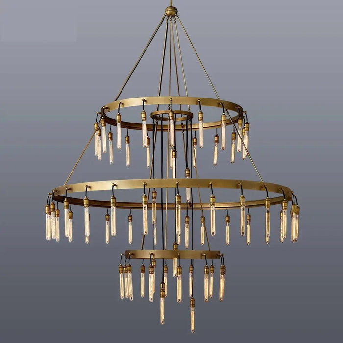 Vintage Round 3 Tier Metal Axis Pendant Chandelier.