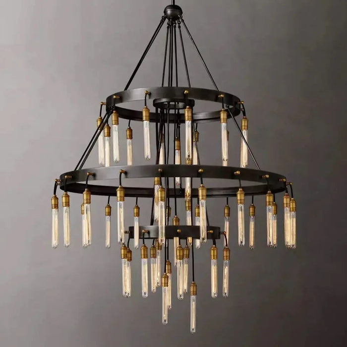 Vintage Round 3 Tier Metal Axis Pendant Chandelier.