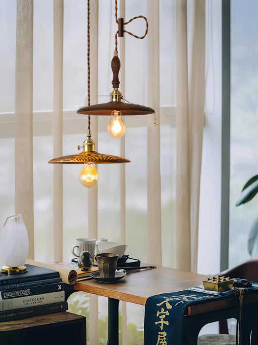 Walnut Conical Pendant Light.