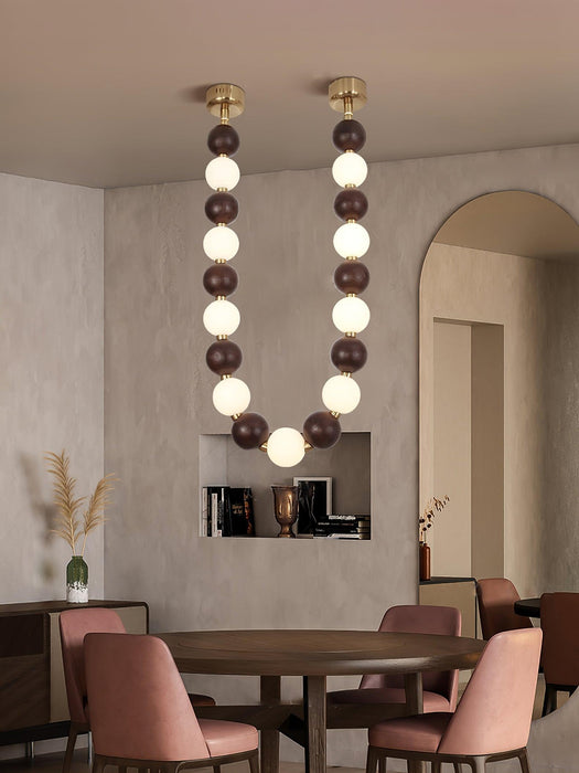 Walnut Bead Necklace Chandelier-DWHOME