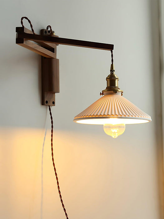 Walnut Swing Arm Wall Lamp.