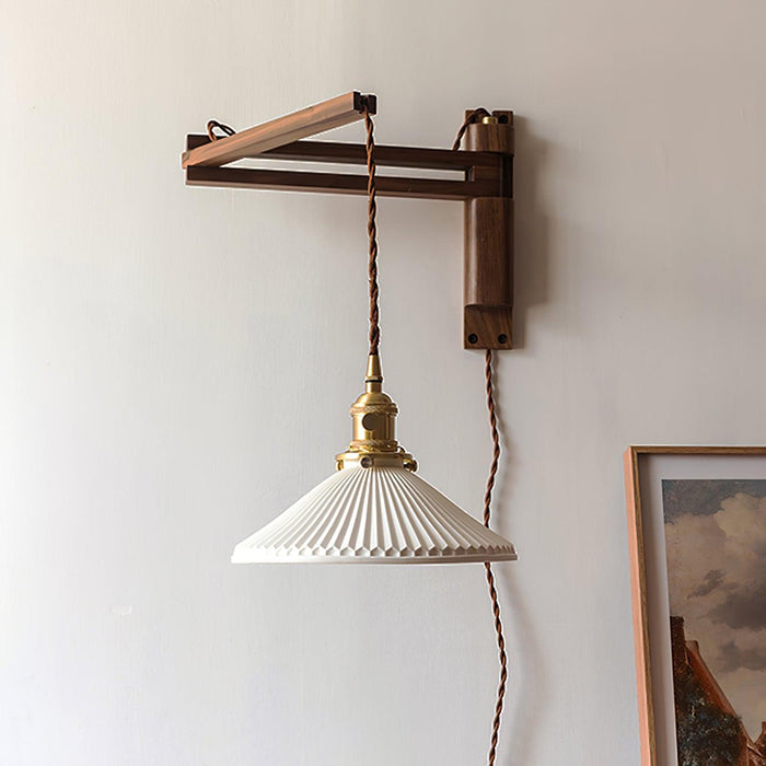 Walnut Swing Arm Wall Lamp.