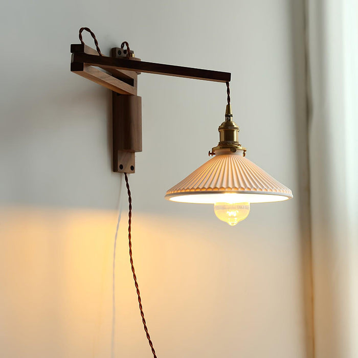 Walnut Swing Arm Wall Lamp.