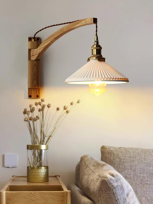 Walnut Swing Arm Wall Lamp.