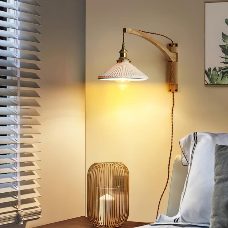 Walnut Swing Arm Wall Lamp-DWHOME