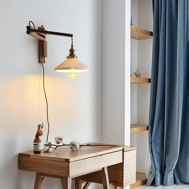 Walnut Swing Arm Wall Lamp-DWHOME