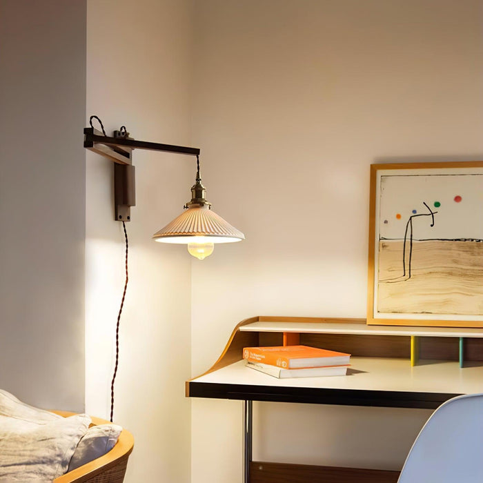 Walnut Swing Arm Wall Lamp-DWHOME