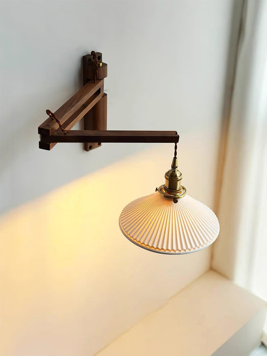 Walnut Swing Arm Wall Lamp.