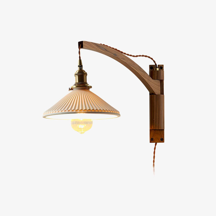 Walnut Swing Arm Wall Lamp.