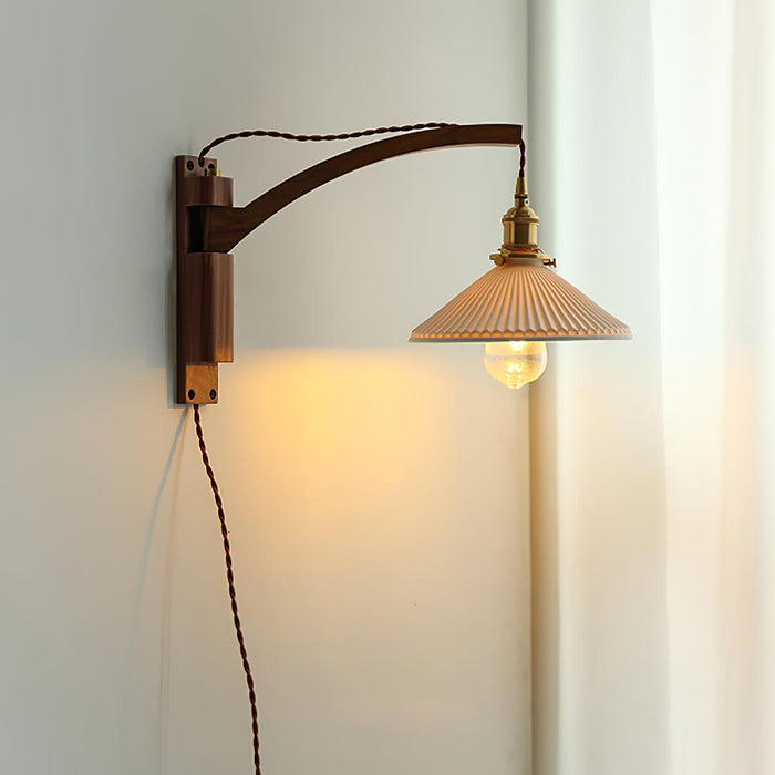 Walnut Swing Arm Wall Lamp.