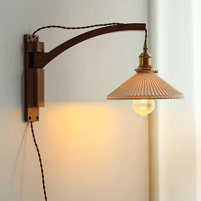Walnut Swing Arm Wall Lamp-DWHOME