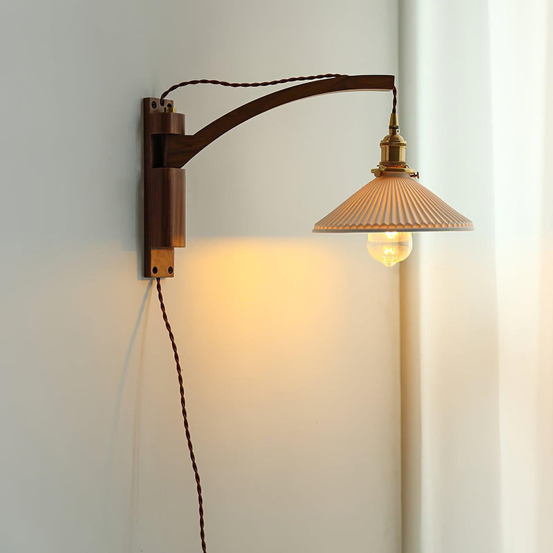 Walnut Swing Arm Wall Lamp-DWHOME