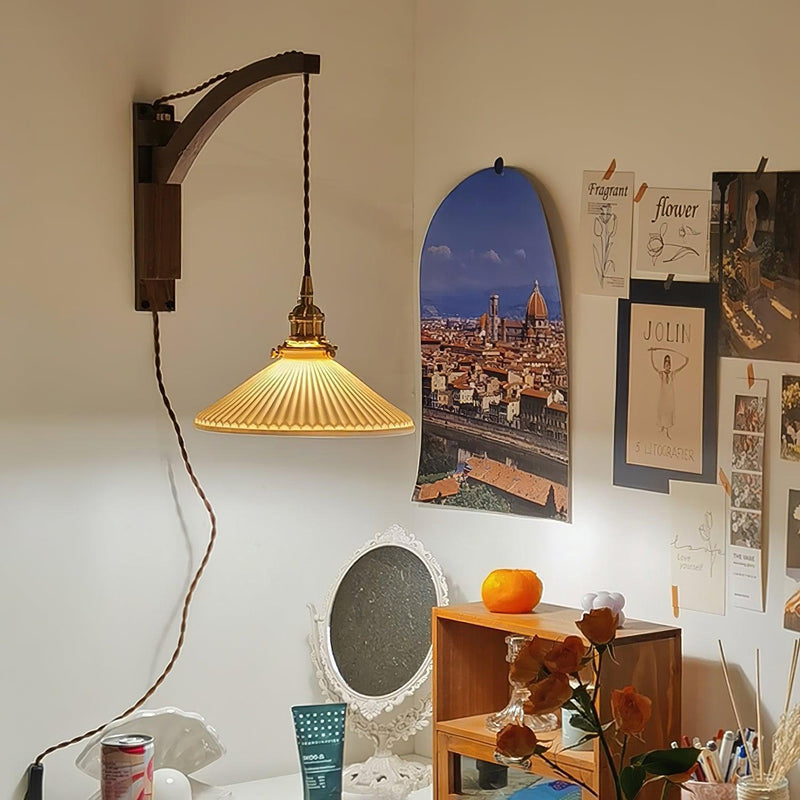 Walnut Swing Arm Wall Lamp-DWHOME