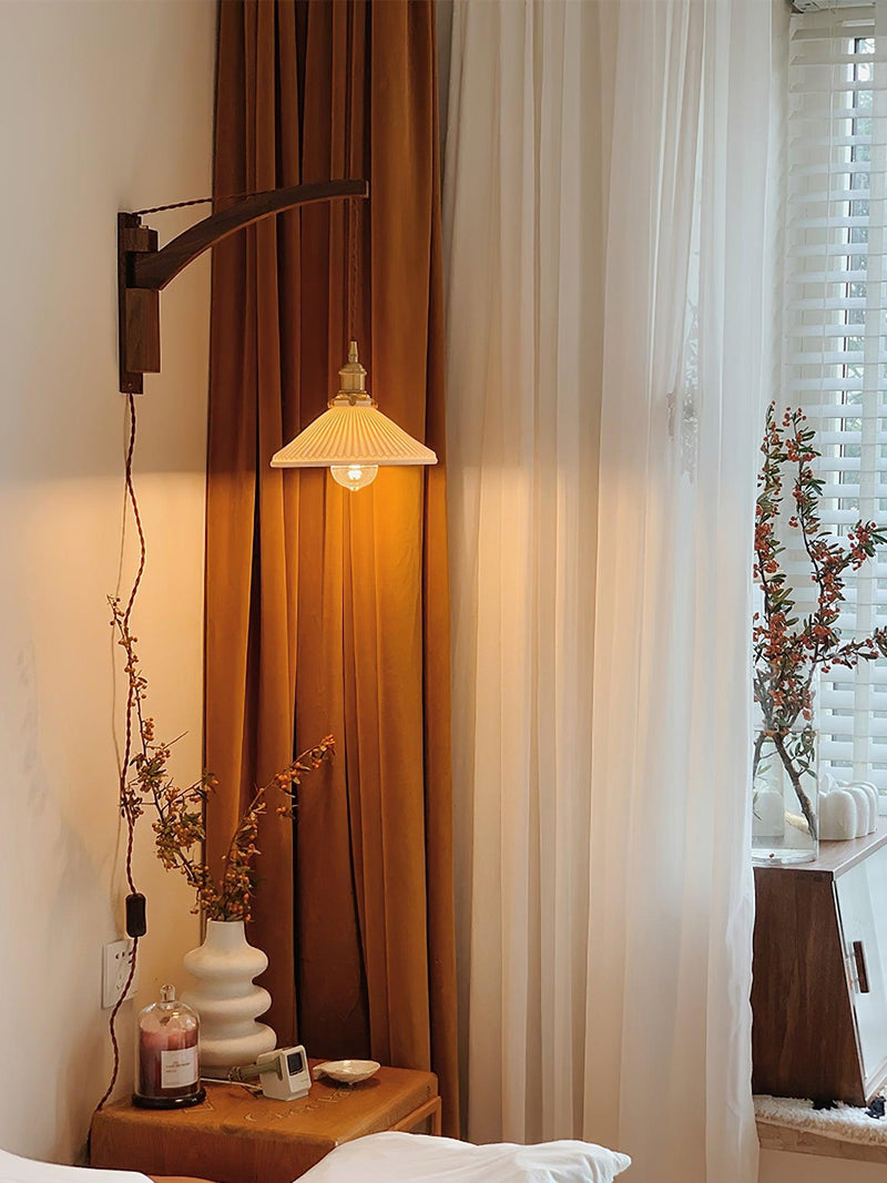 Walnut Swing Arm Wall Lamp-DWHOME