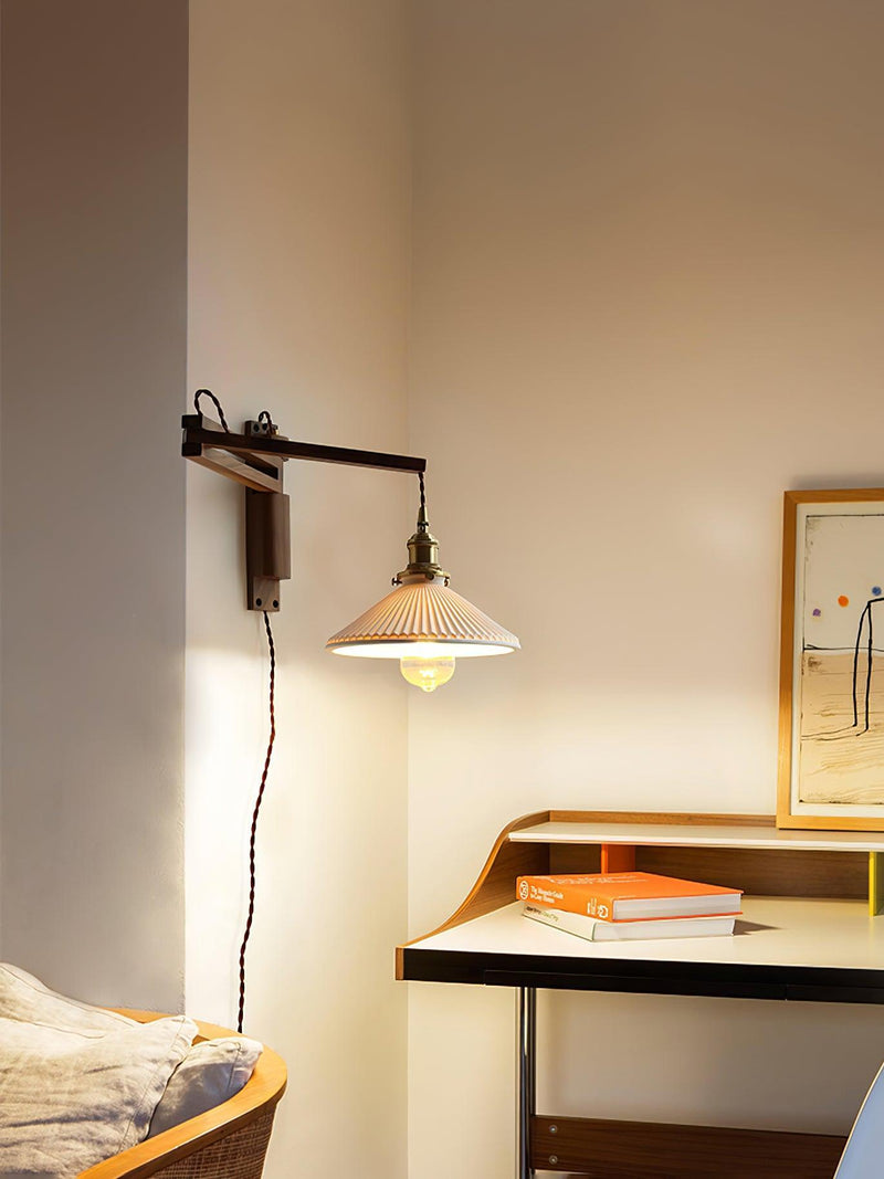 Walnut Swing Arm Wall Lamp-DWHOME