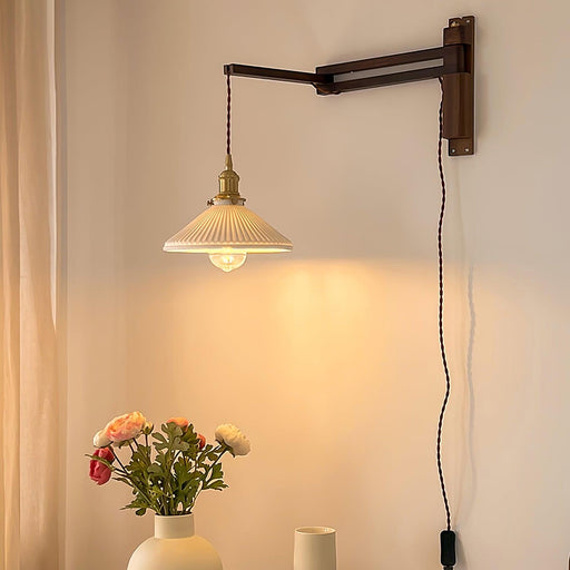 Walnut Swing Arm Wall Lamp.