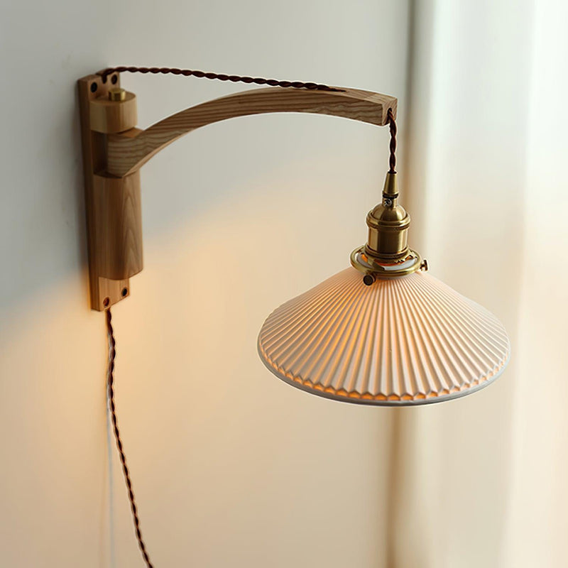 Walnut Swing Arm Wall Lamp-DWHOME