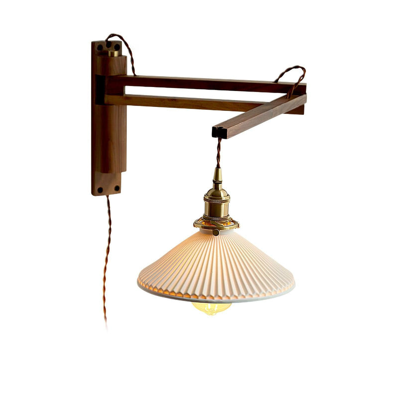 Walnut Swing Arm Wall Lamp-DWHOME