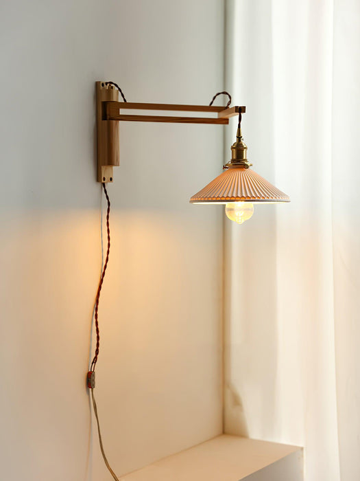 Walnut Swing Arm Wall Lamp.